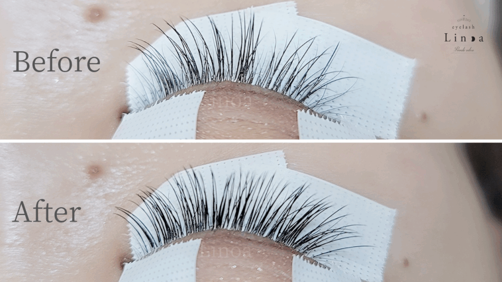 マツエク(フラットラッシュ)のリペア前とリペア後のBefore After画像